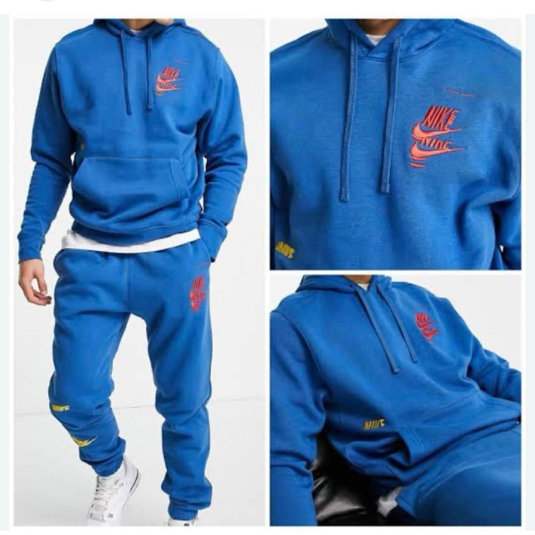 NIKE ナイキ スウェット セットアップ 上下 裏起毛 ブルー 青 刺繍 XL