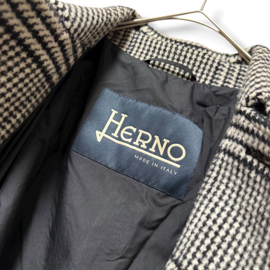 未使用 現行タグ HERNO 上質ウール グレンチェック柄ステンカラー