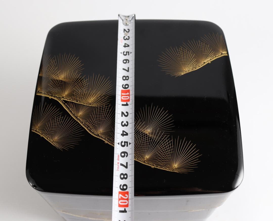 茶道具 輪島塗 三段重 黒 朱 松金 共箱 お重 重箱