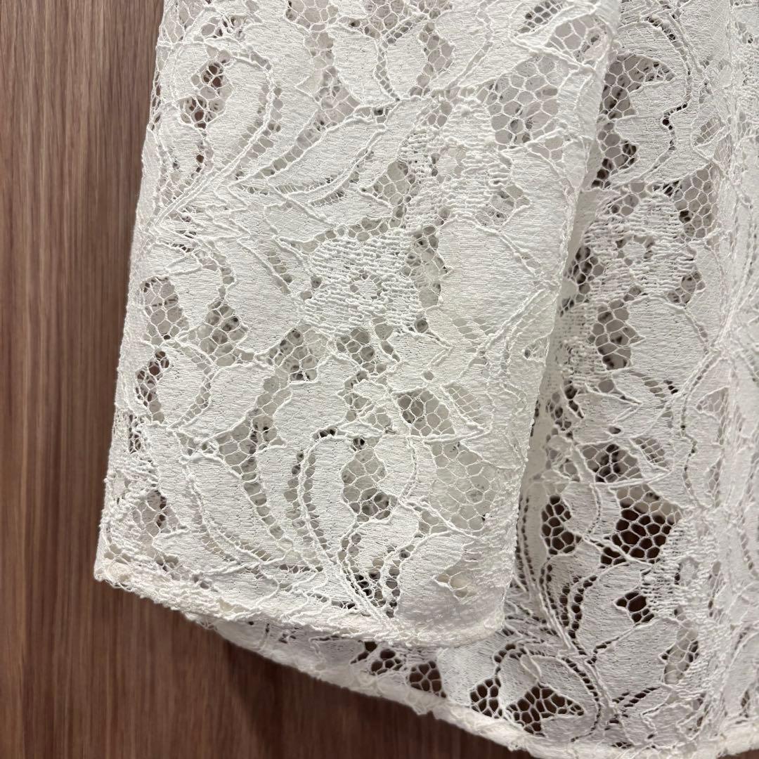 美品】NOBLE ノーブル ボタニカルレースオープンカラーシャツ ホワイト