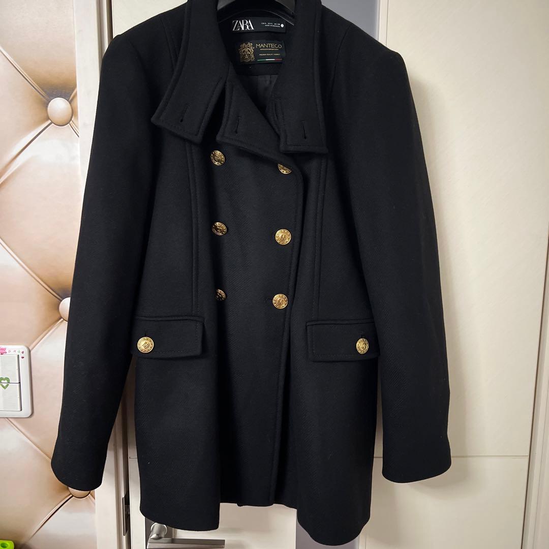 ZARA Manteco 黒 ダブルブレスト ピーコート