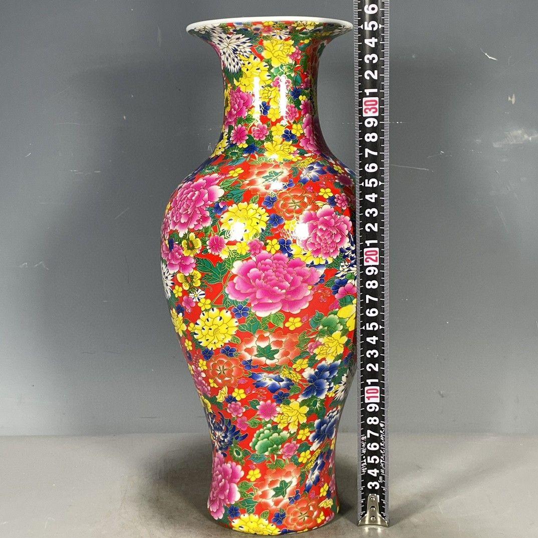 大清乾隆帝五彩花卉図案花瓶 景徳鎮 陶磁器 装飾品 現代工芸品美術品