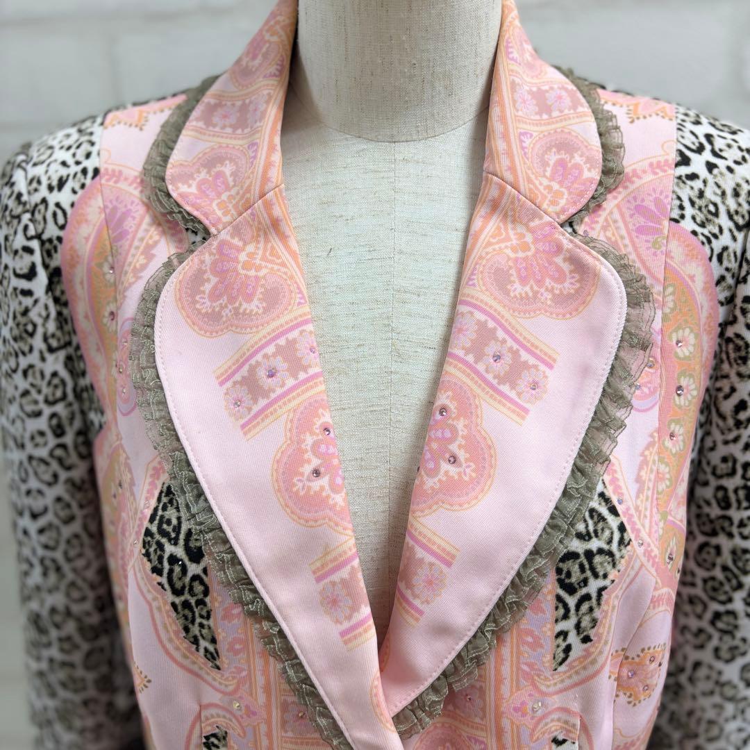 ☆美品☆ 伊太利屋 ピンク ヒョウ柄 テーラードジャケット M 日本製