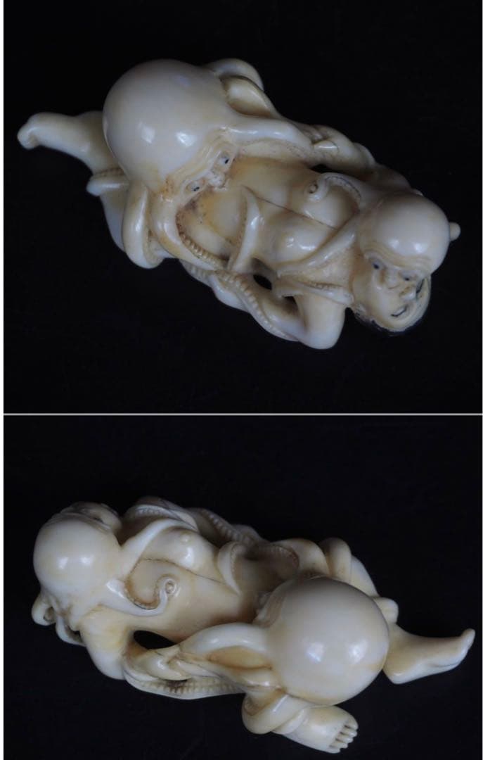 とみ様専用送料無料時代物蛸と海女の根付 葛飾北斎浮世絵『蛸と海女