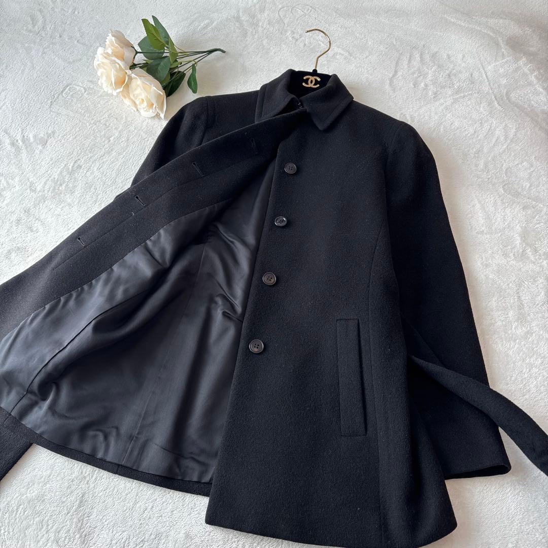 Theory セオリー カシミヤ ショート丈コート 黒 ベルト Aライン M