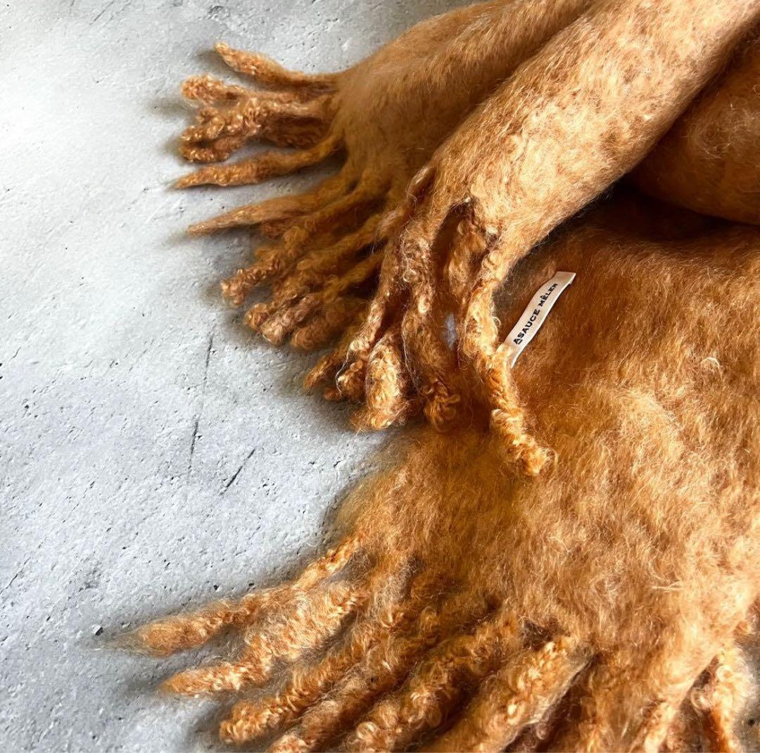 【あめ】ASAUCE MELER／フリンジ 大判ストール《オレンジ》