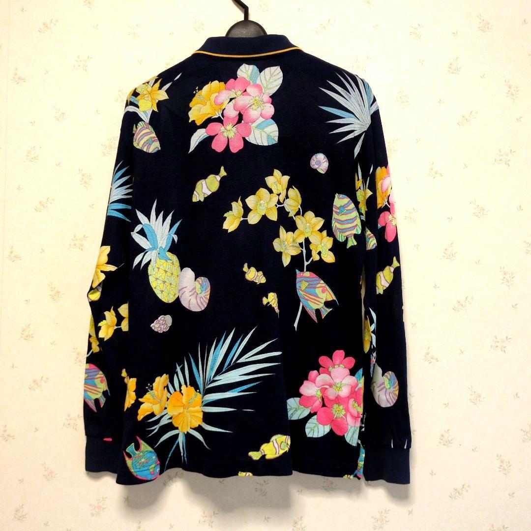 REONARD SPORT レオナール 熱帯魚とシンビジューム 長袖ポロシャツ