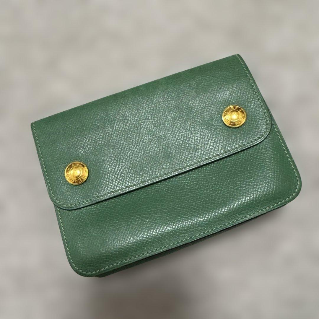 HERMES レザーウエストポーチ ポシェットグリーン - メルカリ