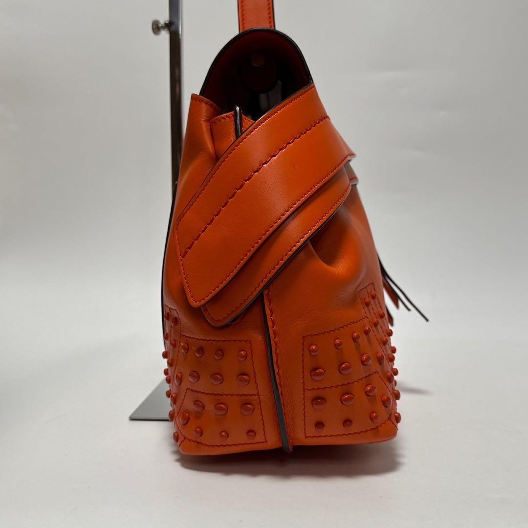 t23【極美品】保存袋付 トッズ ウェーブ スタッズ レザー 2way