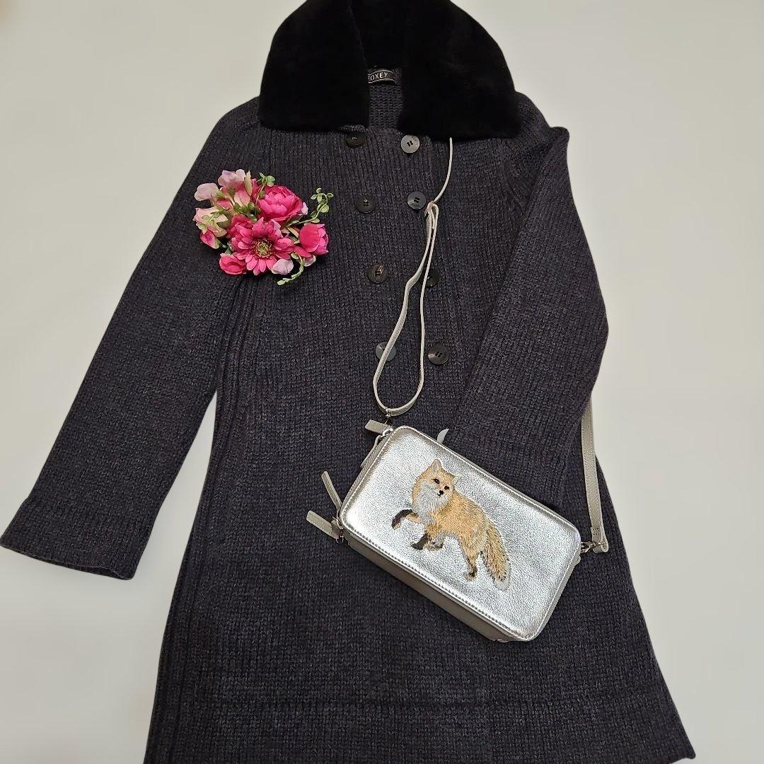 FOXEY フォクシー ヌートリア襟付きニットコート 日本製 サイズ38