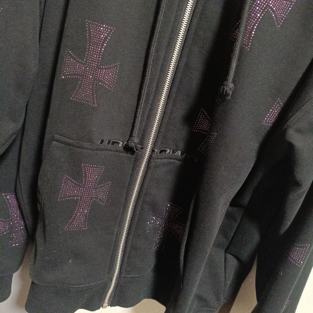 UNKNOWN LONDクロスラインストーンジップアップパーカー パープル