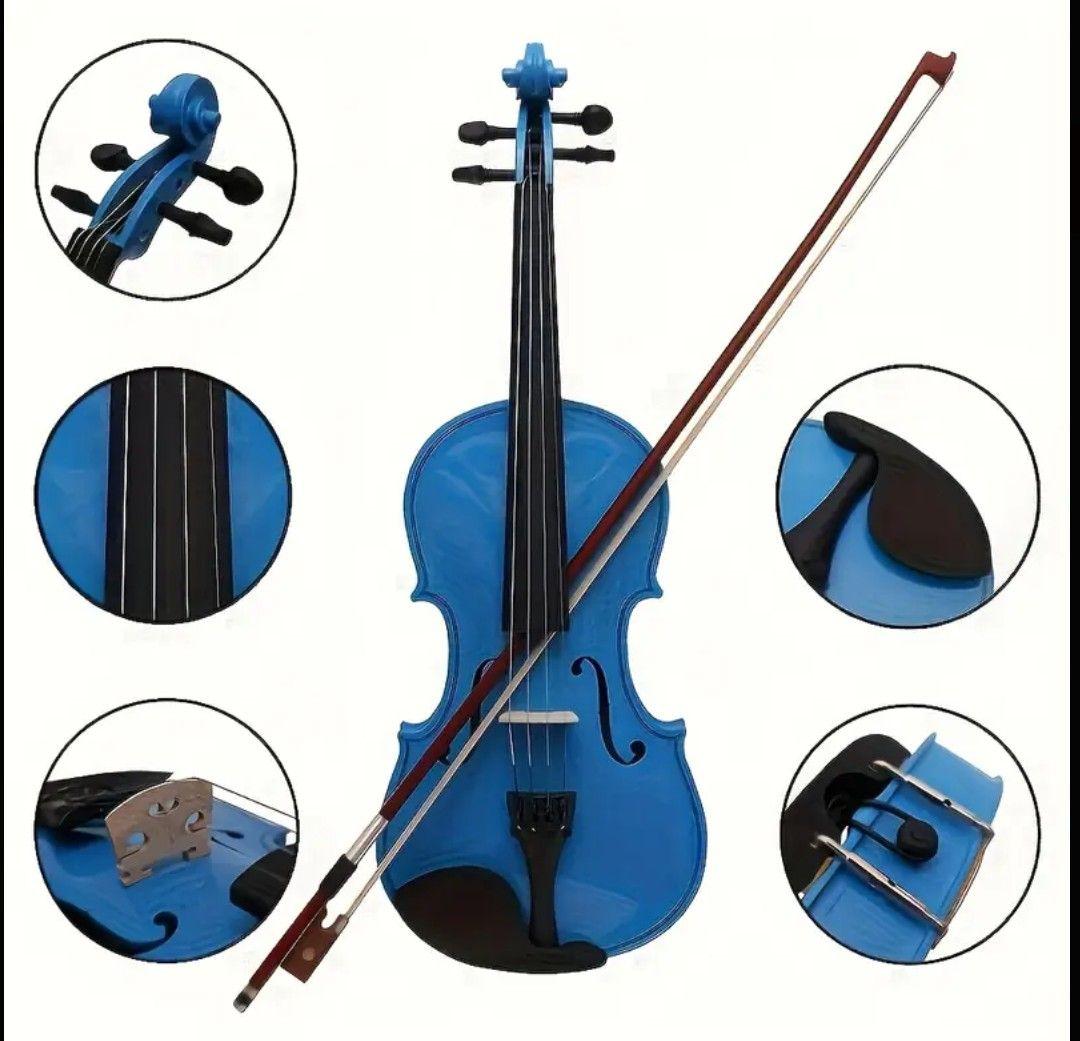 【モンジエ】 V10 バイオリン本体と弓、ケース付き　青色(写真3.4) モンジエ様専用】 V10 バイオリン本体と弓、ケース付き 青色(写真3.4)