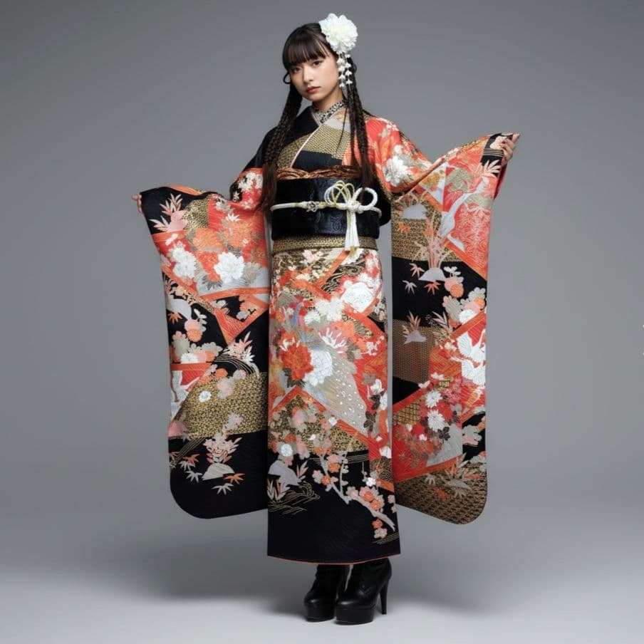 SALE中☆振袖フルセット(7点)成人式・高級古典柄・金彩加工・モード