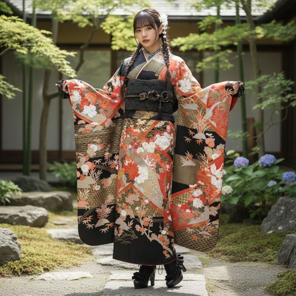 SALE中☆振袖フルセット(7点)成人式・高級古典柄・金彩加工・モード