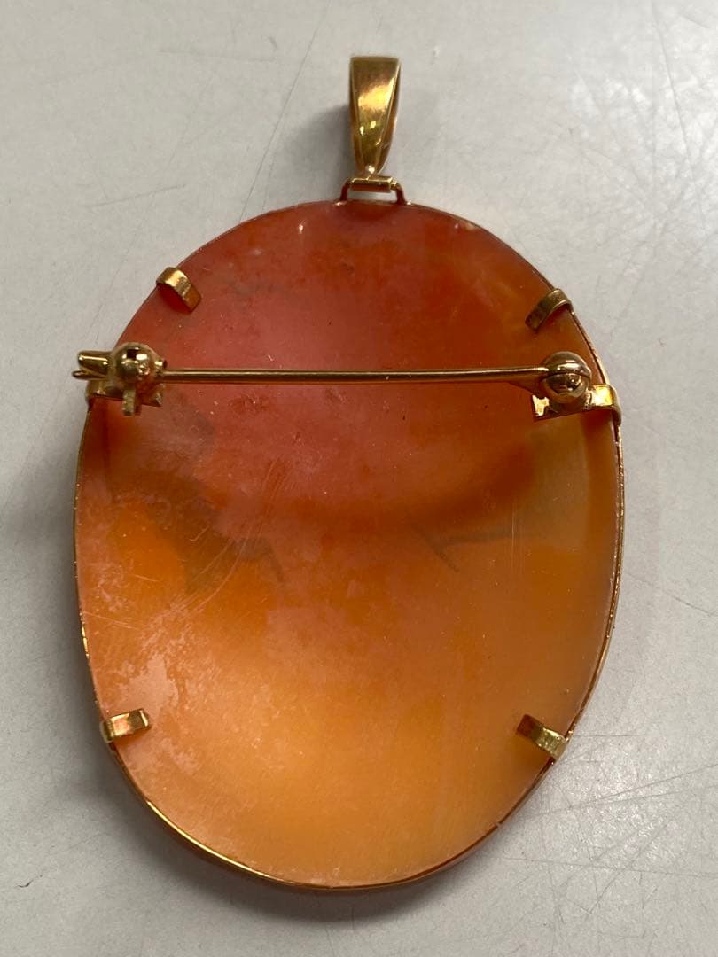 シェルカメオ ブローチ ペンダントトップ K18刻印 作家サイン入り