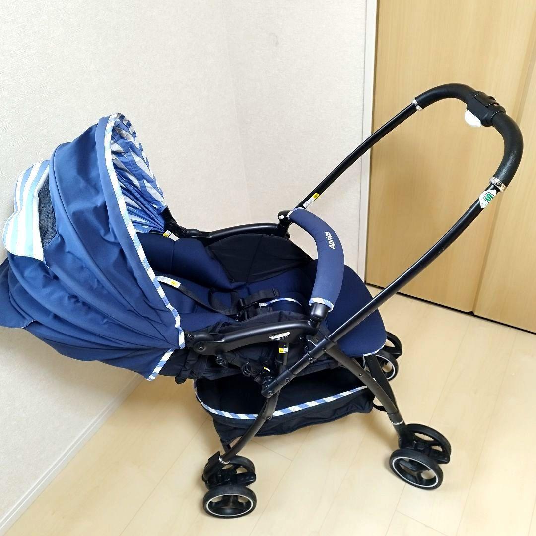 美品 アップリカ ラクーナエアーAC レザー調ハンドル マリンボーダー