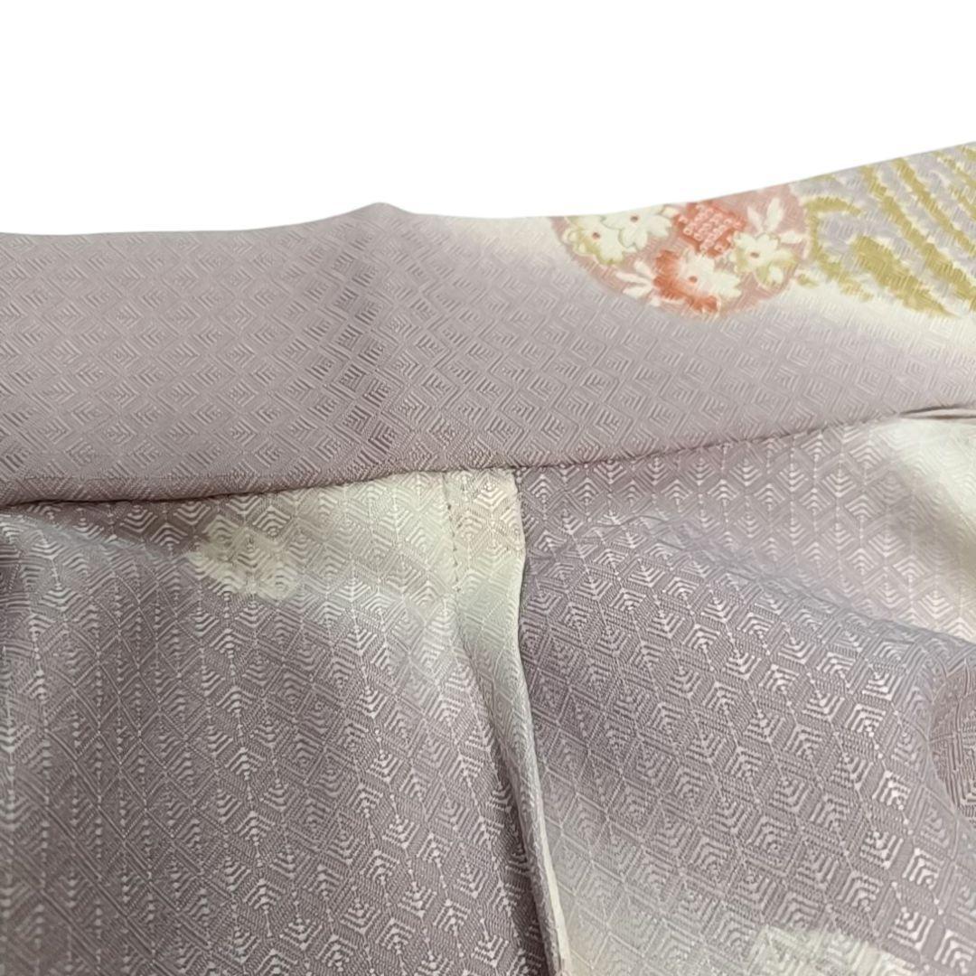 610 華 単衣 着物 小紋 地紋 花 しぼり調 丸に花 紫 白 - メルカリ