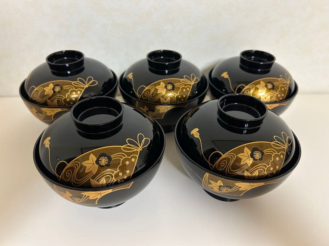 会津塗 特選漆器 お吸物椀揃 扇面 黒大名吸物椀 5客 未使用品 - メルカリ