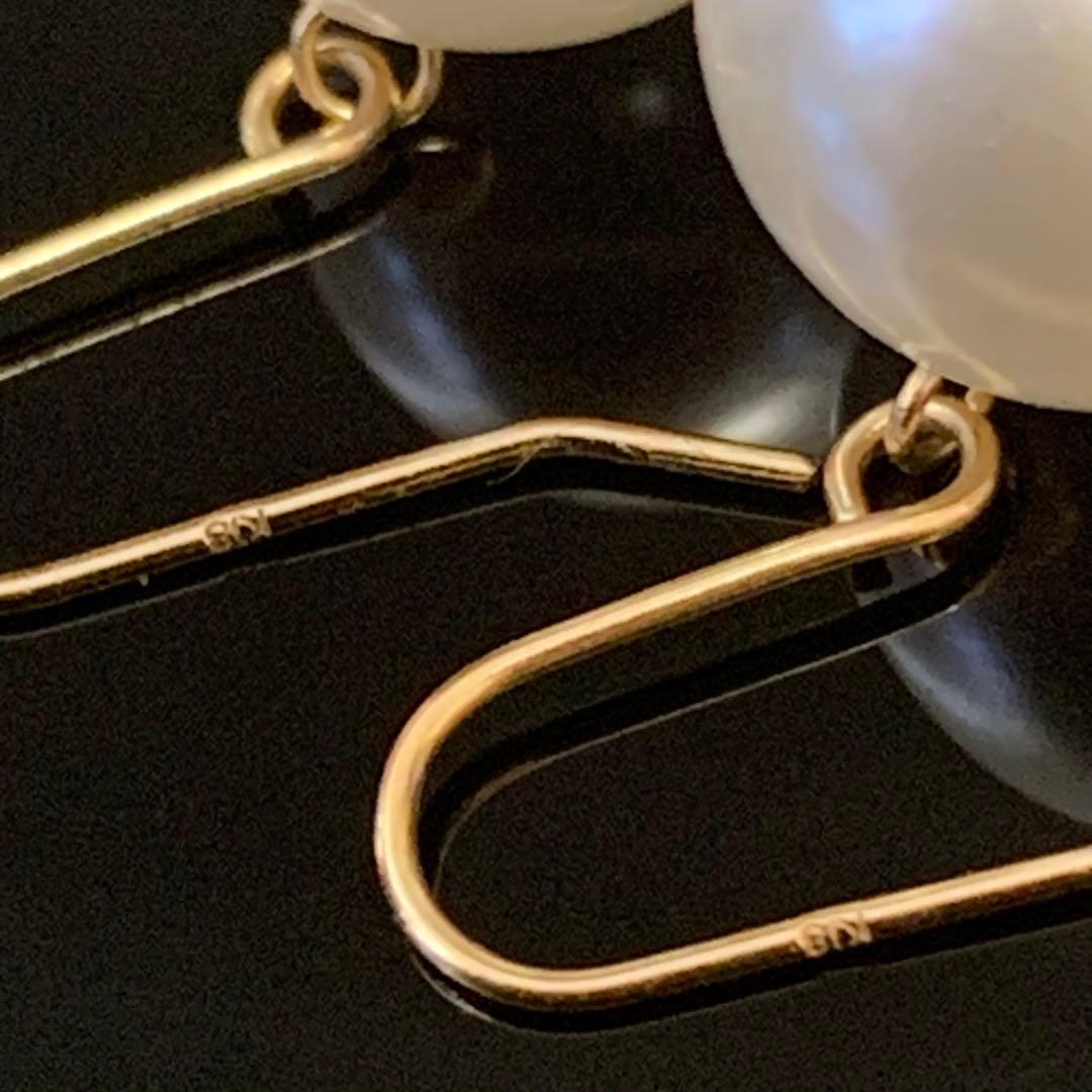 ウ*ー様 《美品！！》⭐︎K18本真珠フックピアス 刻印あり ホワイトパール9.