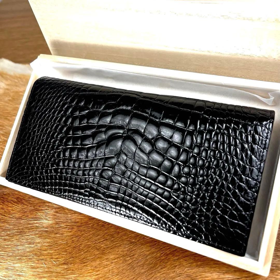 新品 JRA 定28万 最高峰 クロコダイル 極艶 無双 長財布 お札入 桐箱付 24x_607874
