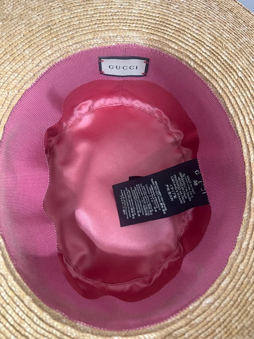 中古美品】Gucciグッチ 麦わら帽子 ホワイトパール装飾GGロゴ - メルカリ