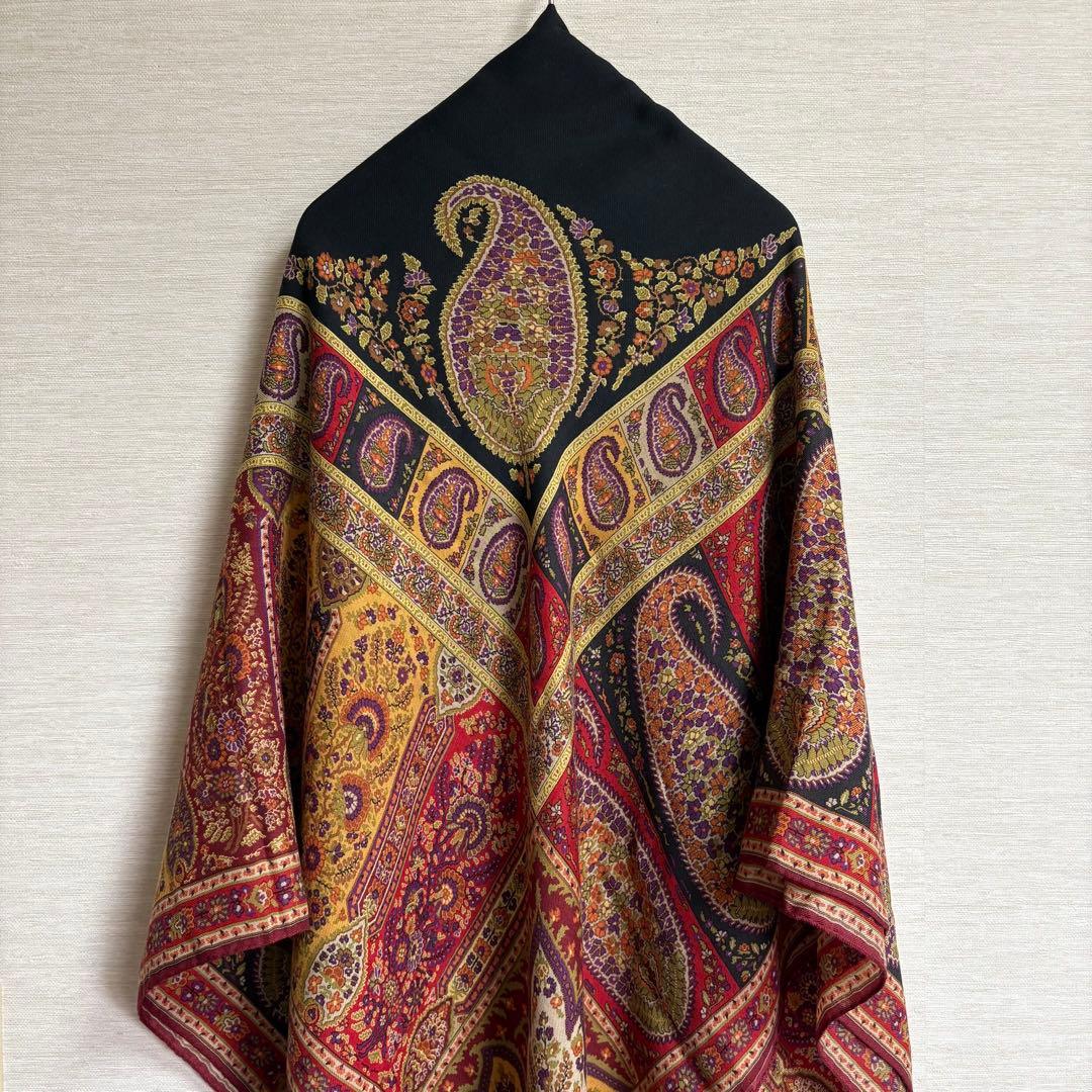 ETRO エトロ ペイズリー 大判 ストール 花柄 正方形 シルク ウール