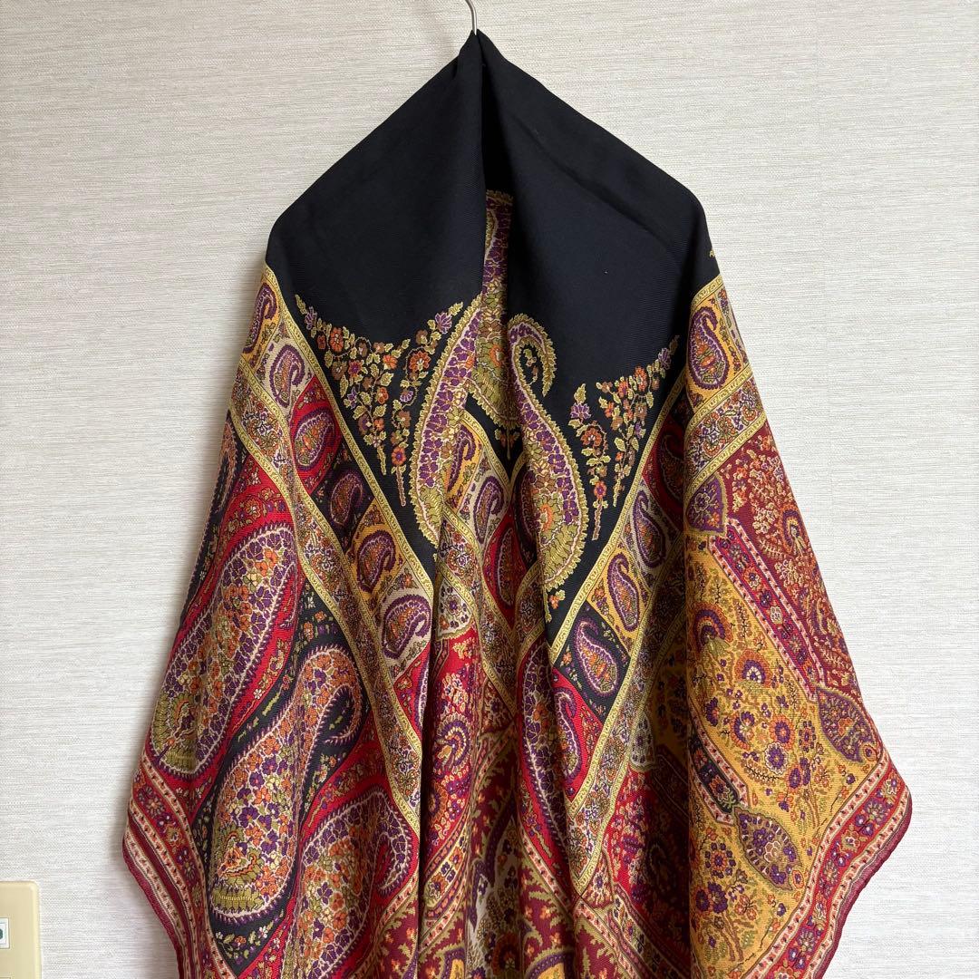 ETRO エトロ ペイズリー 大判 ストール 花柄 正方形 シルク ウール