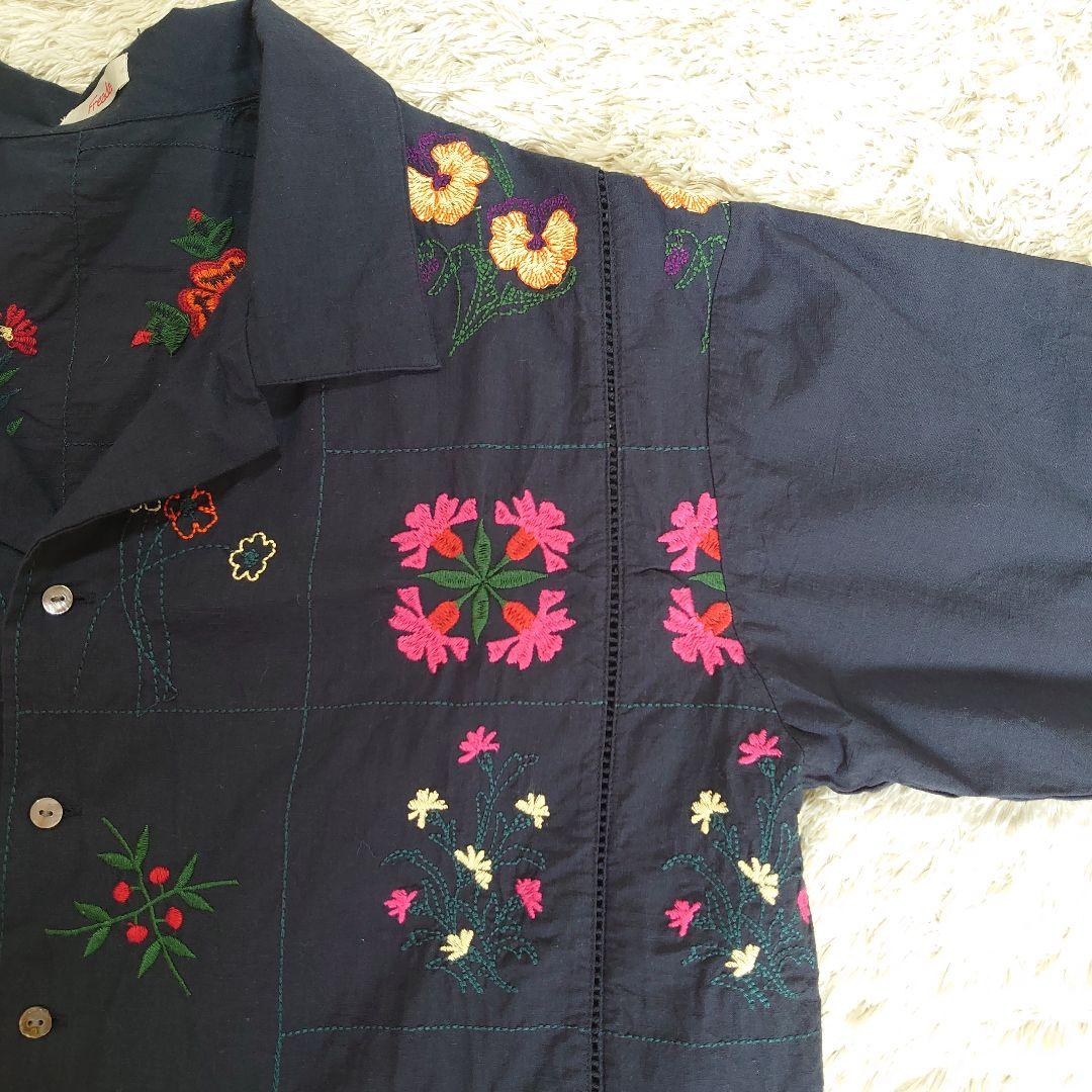 4/11まで】フリーダ Freada インドパッチワーク刺繍シャツ ネイビー