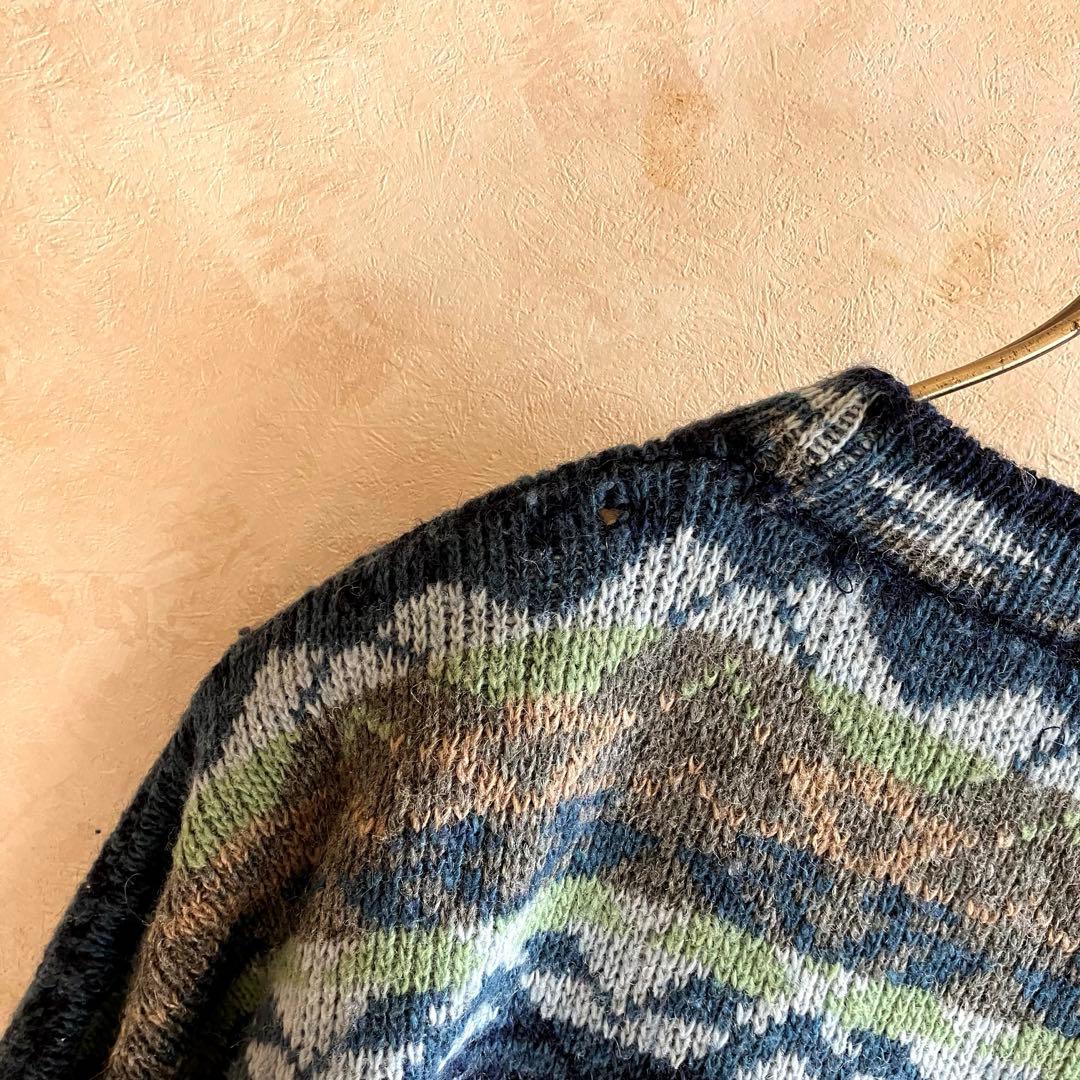 希少 80's フランス製 C.P.COMPANY ウールセーター 青 XL