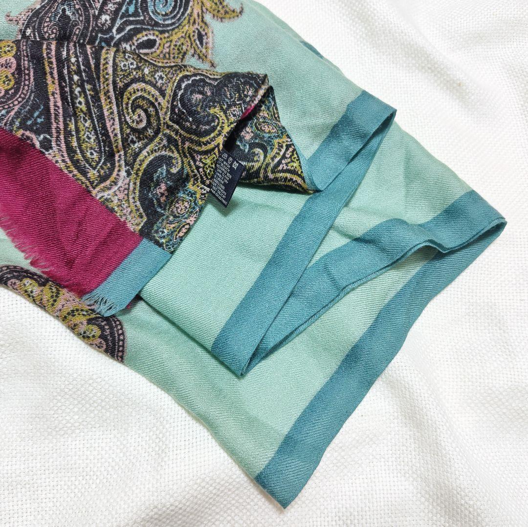 エトロETROカシミヤ100%ペイズリー柄フリンジ大判ストールマフラー紫