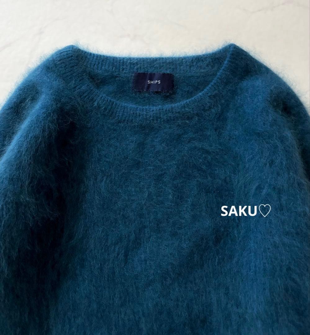 定価22330円 SHIPS ふわふわ ヘアリークルーネックニット ブルー
