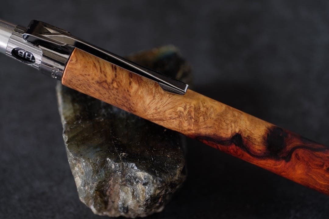 PG5木軸カスタム0240 高村杢工房 製図用シャープペンシル 花梨瘤 紅白