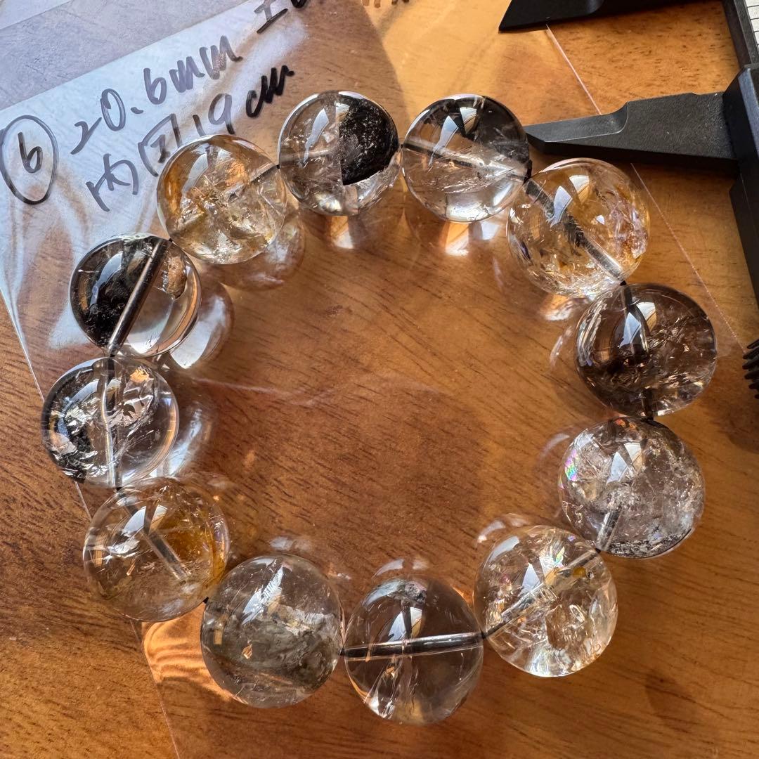 ④凹有　天然石 20.5mm エレスチャルクォーツ　内周19cm ブレスレット