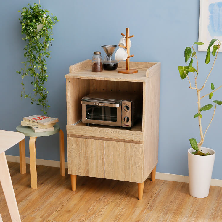 シンプルなレンジ台(ウォルナット/オーク)幅59のコンパクトサイズ