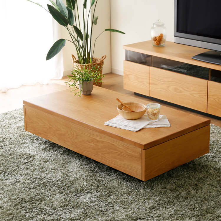 国産リビングテーブル(ウォルナット/オーク)両サイド収納付きで湿気