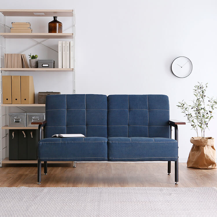 2人掛けソファ(ネイビー/インディゴブルー)デニム長ソファで