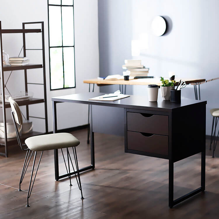 パソコンデスク(ホワイト+オーク/ブラック+ウォルナット)木目調で