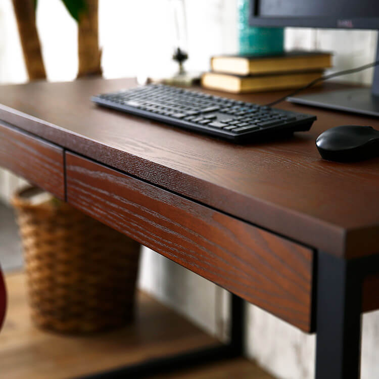 ヴィンテージ風でおしゃれな木製パソコン・ワークデスク(ブラウン)[幅