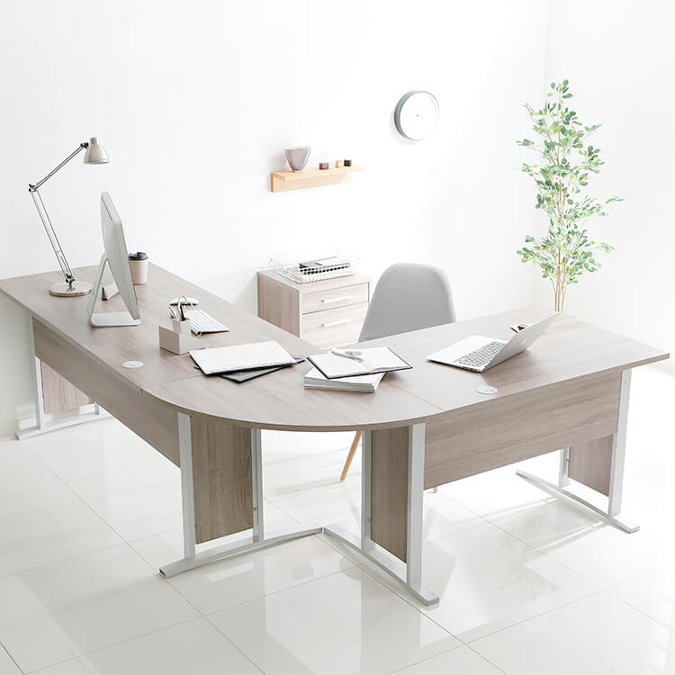 L字デスク(ブラウン/ナチュラル)チェスト収納付きの北欧風木製デスク