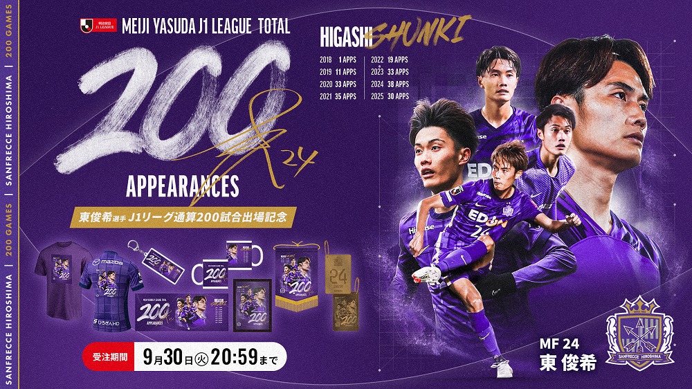 東俊希選手「J1リーグ通算200試合出場」達成記念グッズ受注販売の
