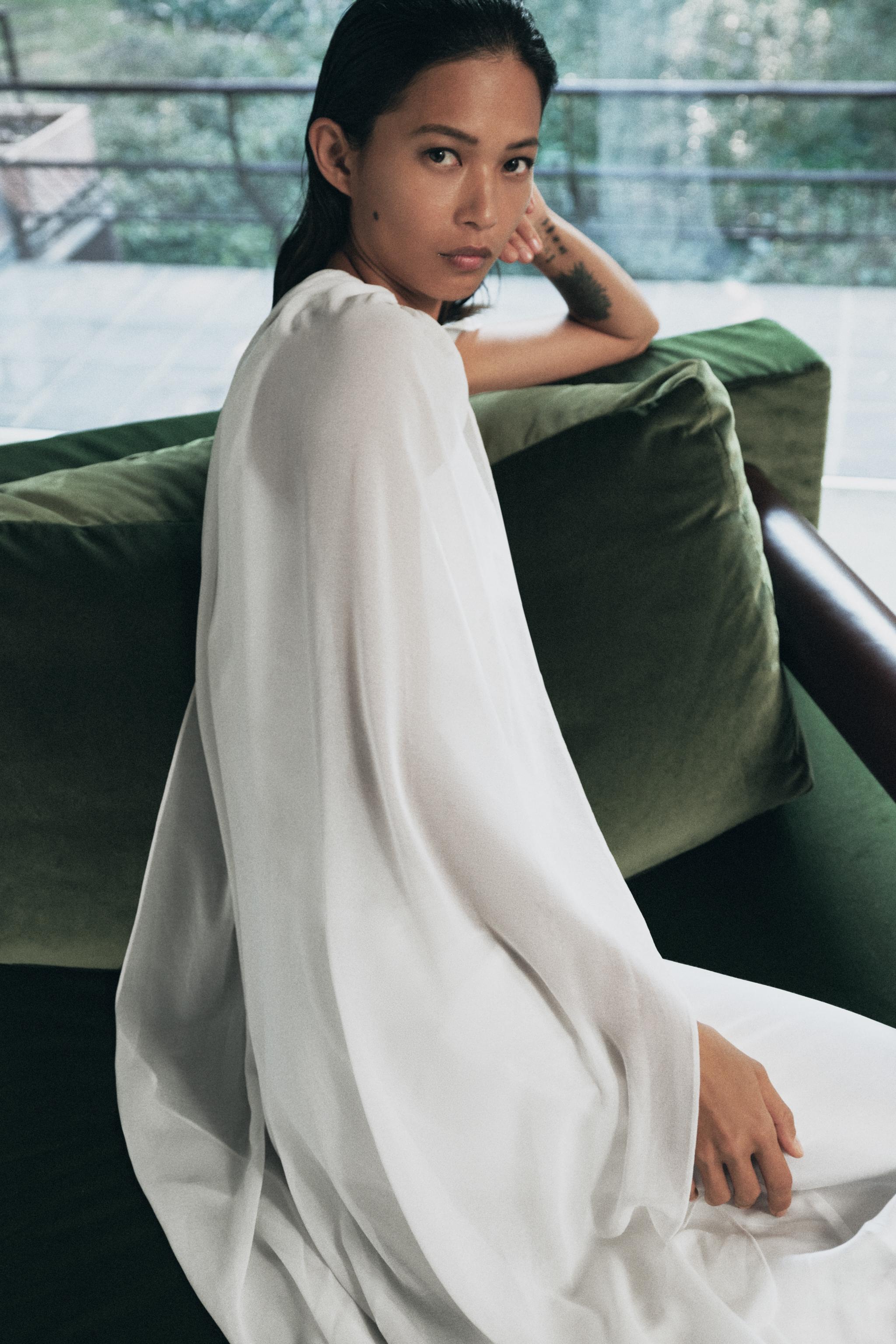 ASYMMETRIC LONG CAPE - Ecru | ZARA United States