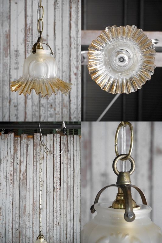 アンティーク 小型フラワーガラスシェード 吊り下げランプ - STAGE ANTIQUE