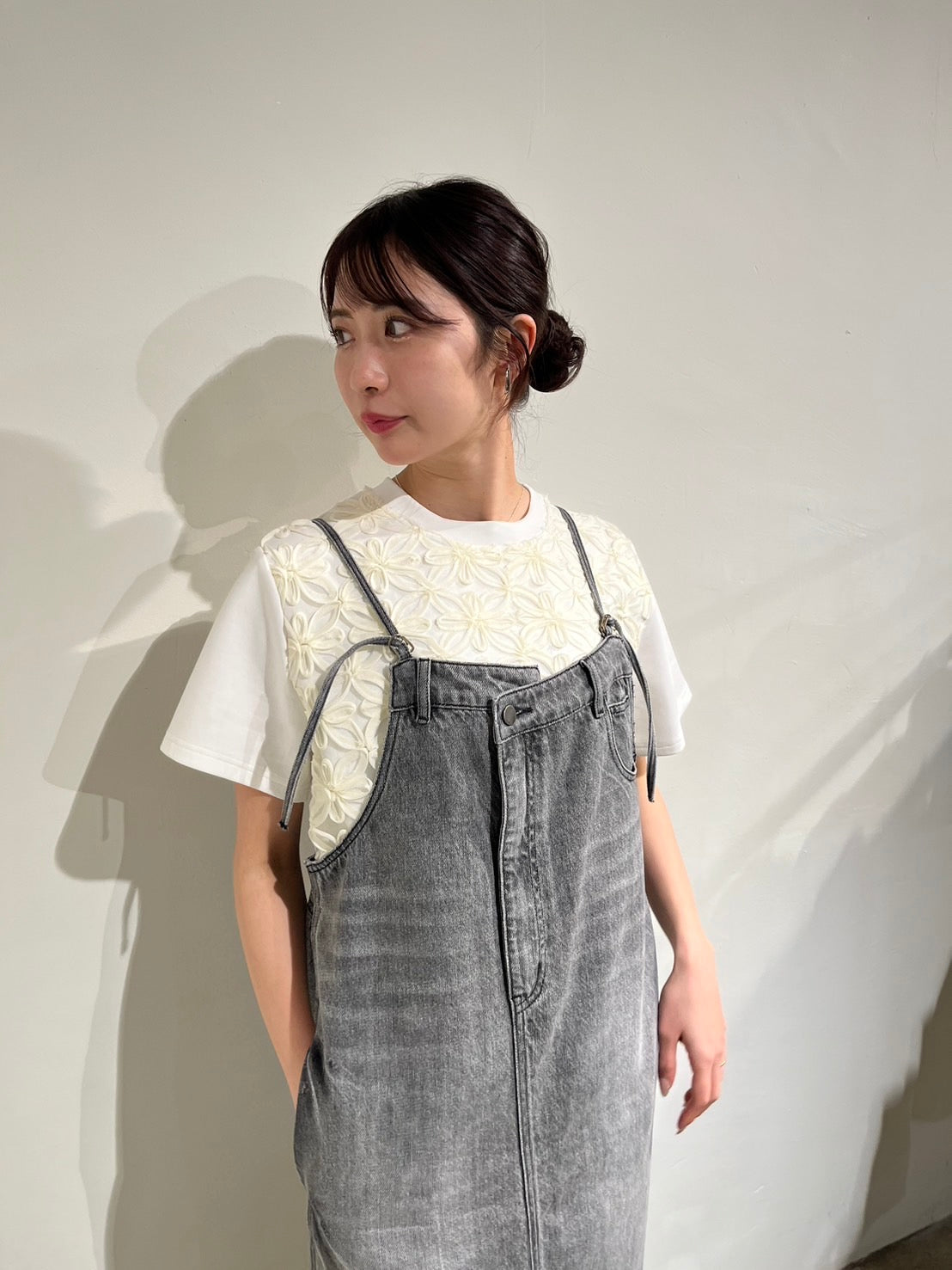 pauline bleu】裾フリンジグレーデニムジャンスカ /56898