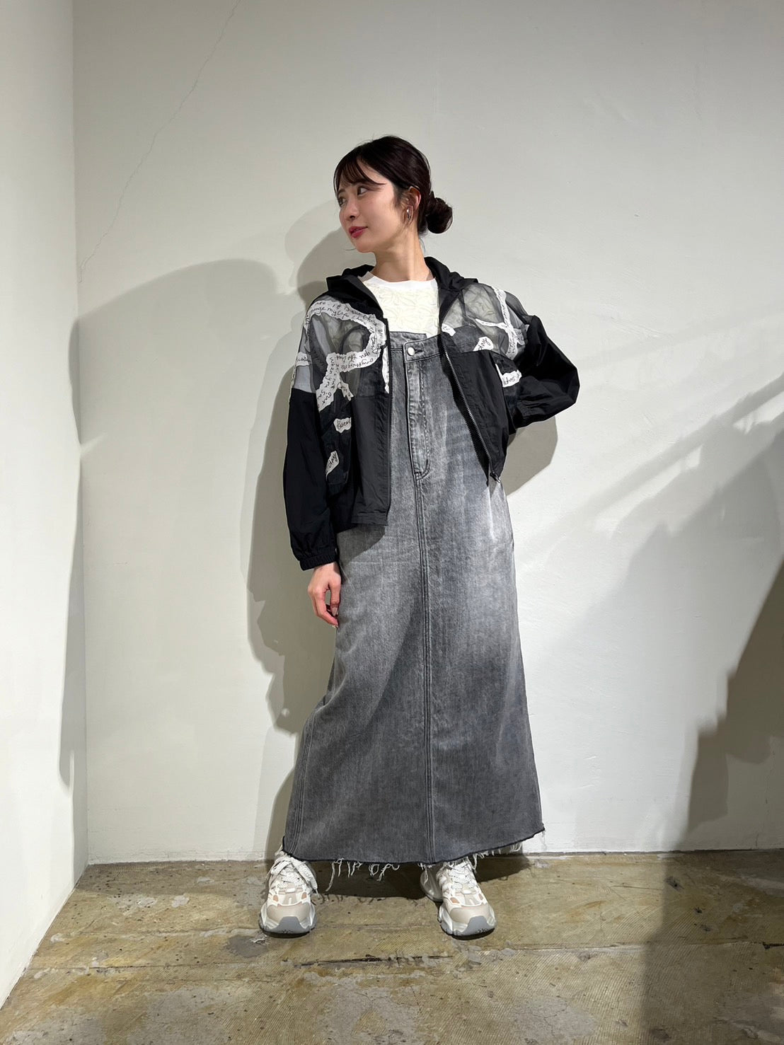 pauline bleu】裾フリンジグレーデニムジャンスカ /56898