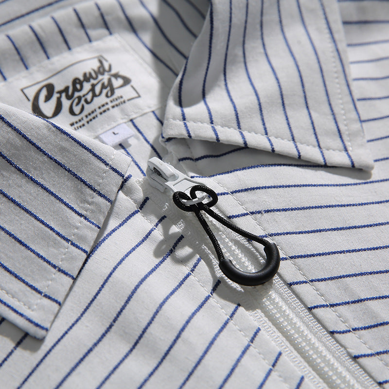 立体ポケット 2種類ストライプ柄切替ジップシャツ – streofit