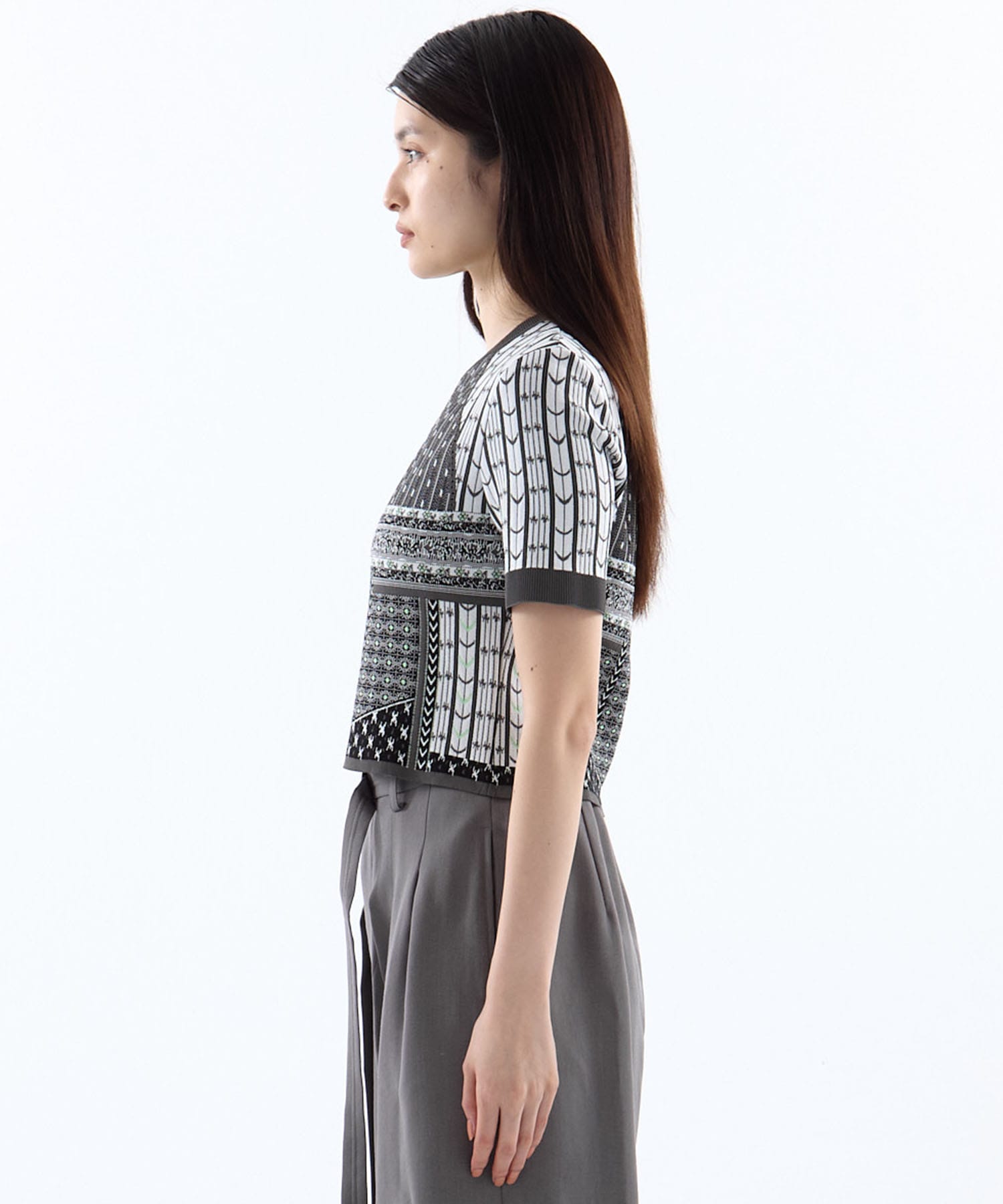 Geometric Pattern Knitted Top(1 GREY): Mame Kurogouchi: WOMENS