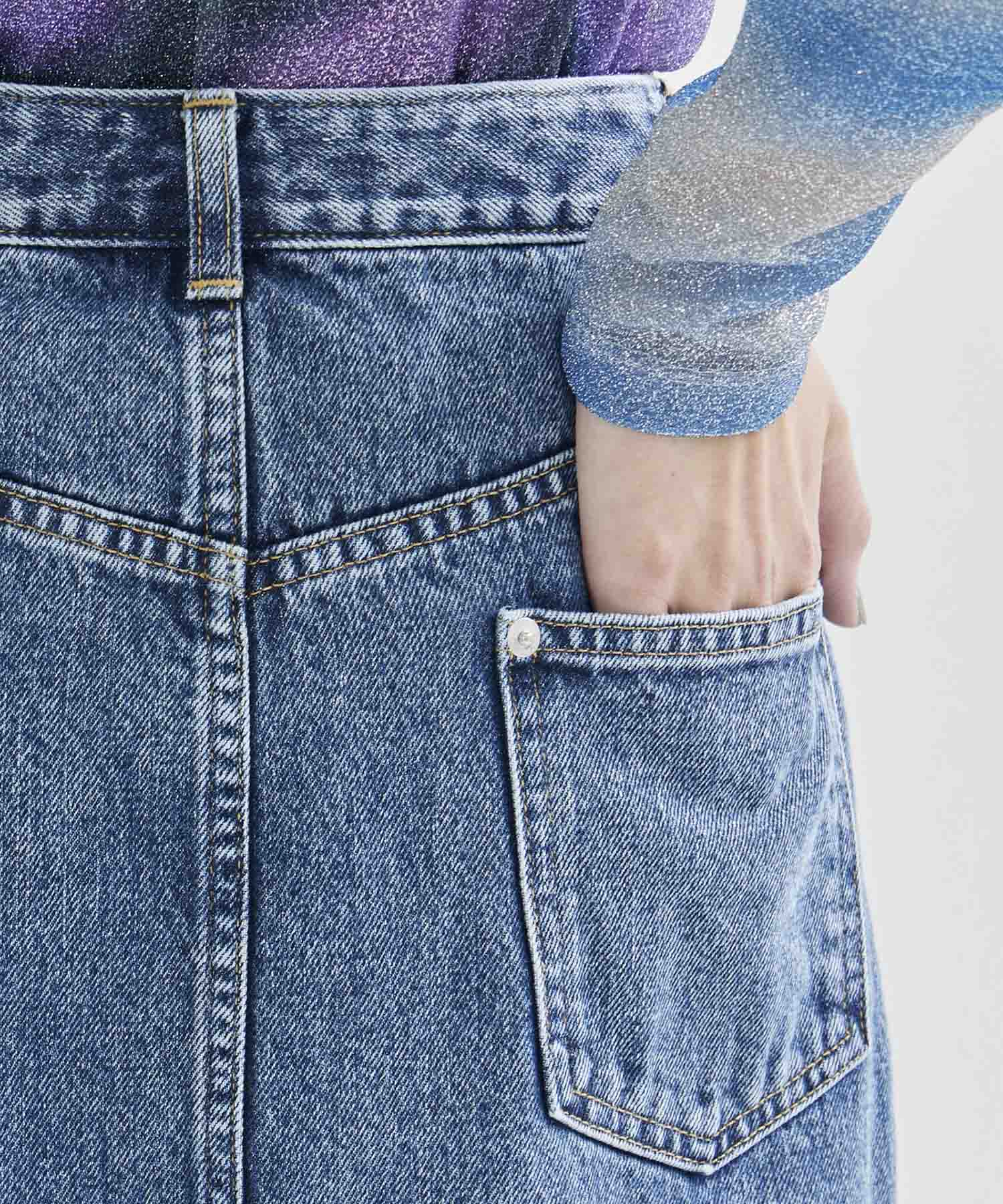 WASHED DENIM ZIPPED LONG SKIRT(M BLUE): JOHN LAWRENCE SULLIVAN