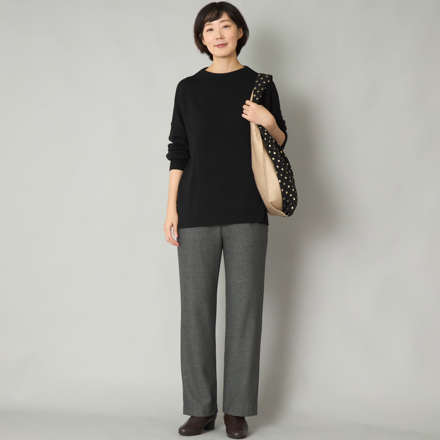 Kilka/裏起毛あったかツイーディーストレートパンツ -吸湿発熱素材で