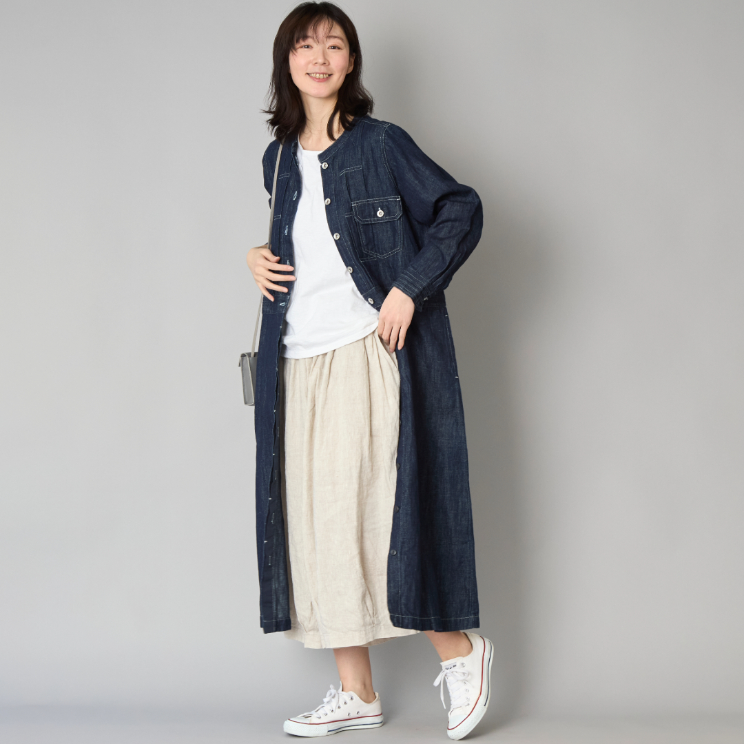 ubasoku/リネンコットンデニム ジージャンピース -コートとしても