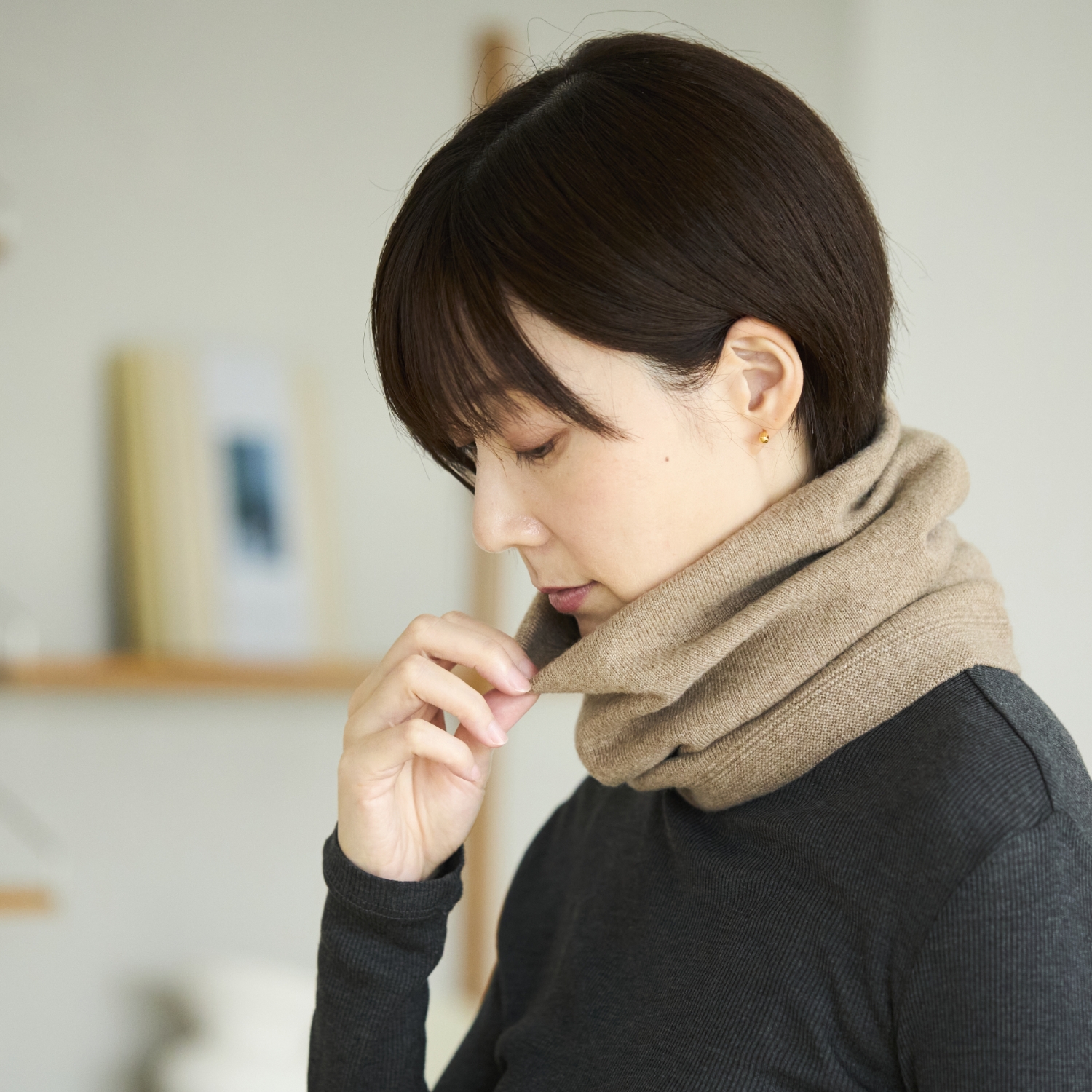 新聞掲載商品】el alto/カシミヤ100%リブスヌード -くたっとせずに首に